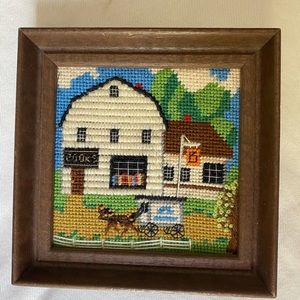 Vintage Cross Stitched Farm Scene